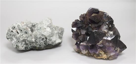 An amethyst quartz specimen, 18 x 12cm and another quartz specimen, 20 x 10cm